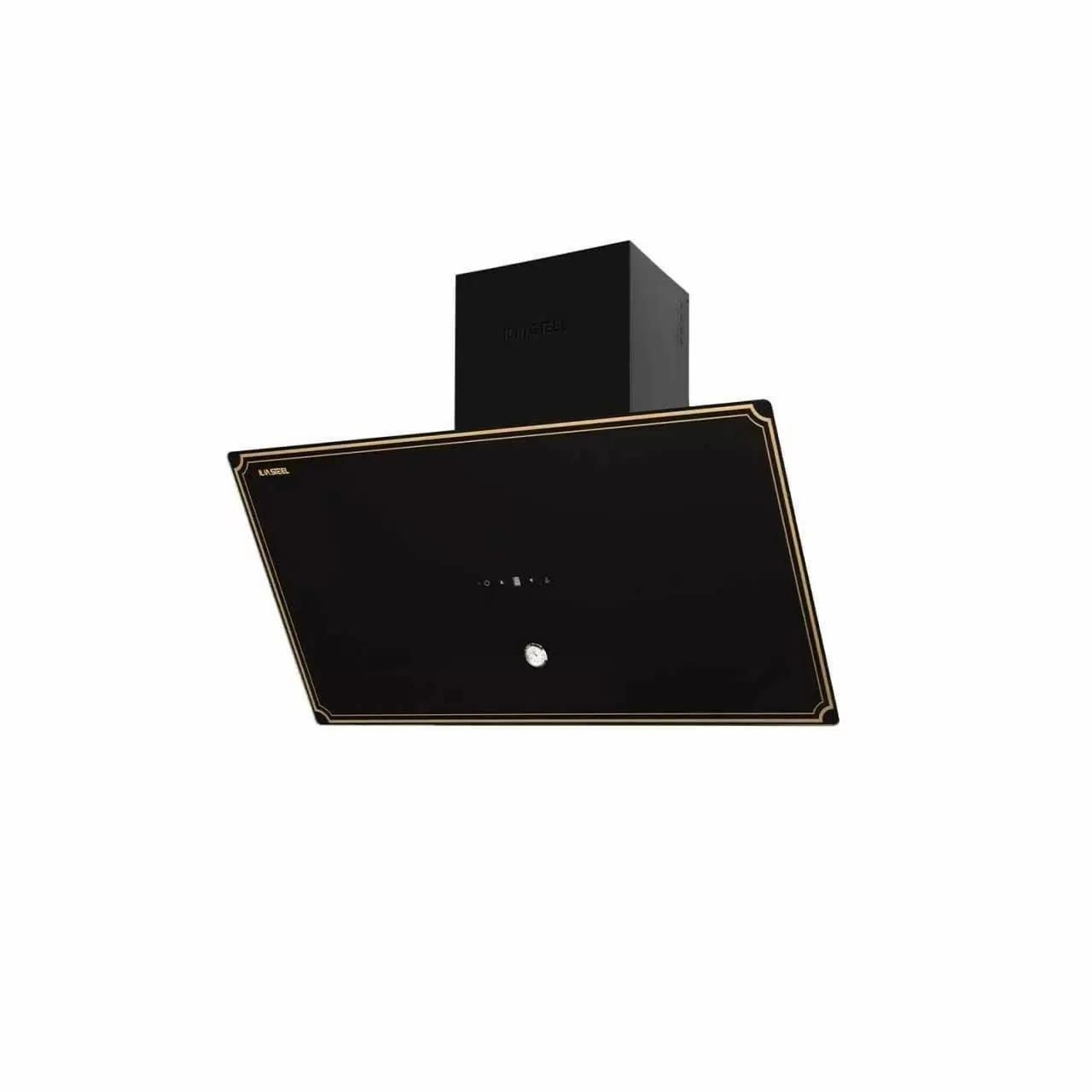 هود 90 مورب شیشه مشکی با لبه طلایی آرنیکا با کنترل  ایلیا استیل کد: 018607